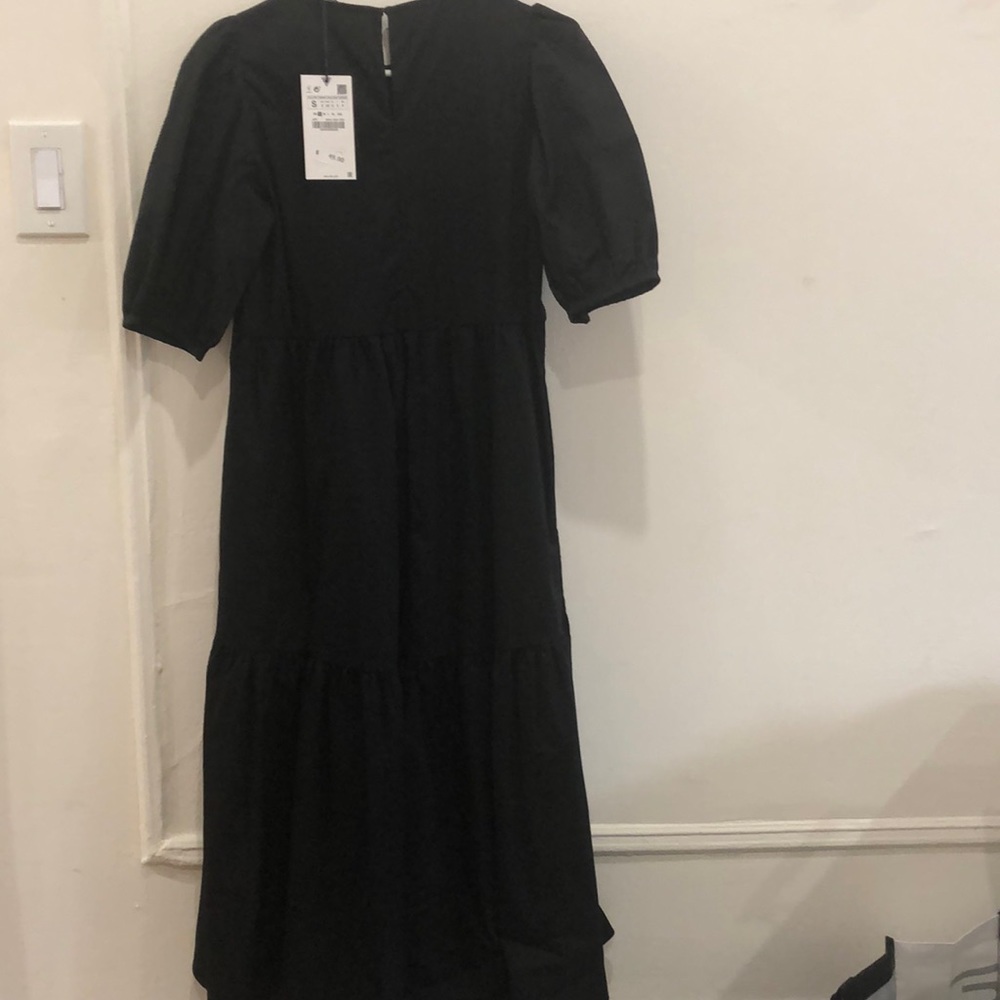 Zara midi tiered dress poplin with pockets